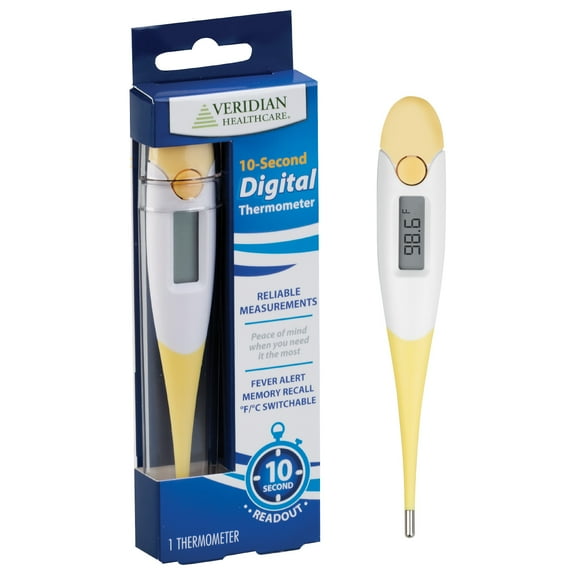 Veridian 10-Second Digital Thermometer | F&C Modes | Flexible Tip | Water-Resistant | Storage Case | All Ages