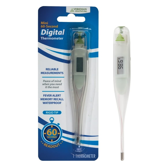 Veridian 60-Second Digital Thermometer | Fahrenheit Measurements | Rigid Tip | Fever Alert