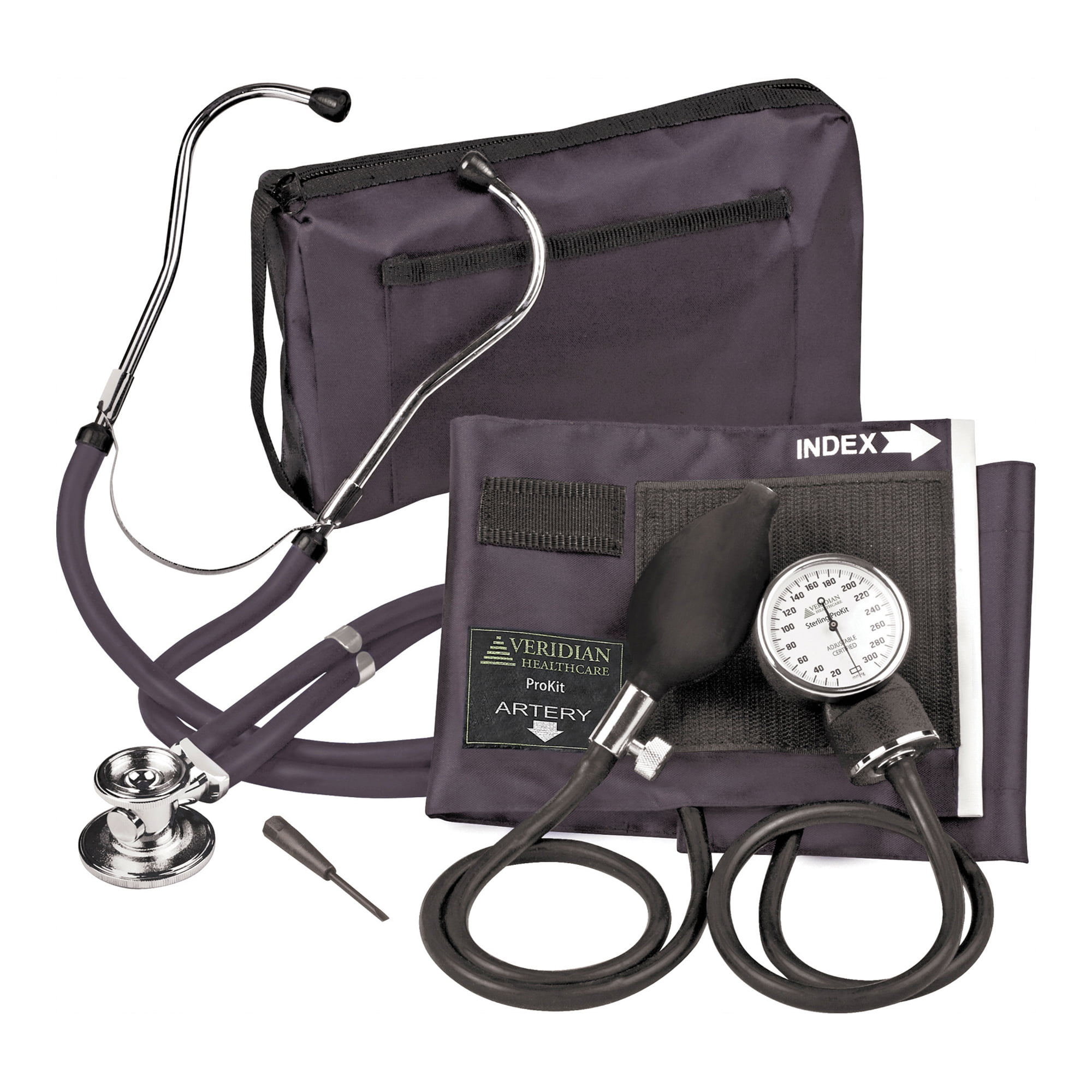 Veridian Adult Black Pocket Aneroid Reusable Aneroid / Stethoscope Set 2-Tubes 02-12601 1 Each