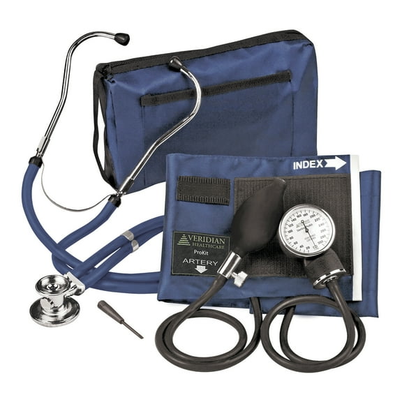 Veridian Adult Blue Pocket Aneroid Reusable Aneroid / Stethoscope Set 2-Tubes 02-12602 1 Each