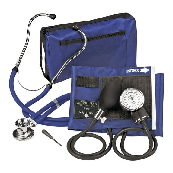 Veridian Adult Blue Reusable Aneroid / Stethoscope Set 2-Tubes 02-12603 20 per Case