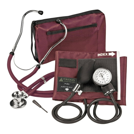 Veridian Adult Red Pocket Aneroid Reusable Aneroid / Stethoscope Set 2-Tubes 02-12604 20 per Case