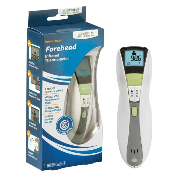 Veridian Forehead Infrared Thermometer, 1-Second Readout, Positioning Sensor, 10-Memory Recall