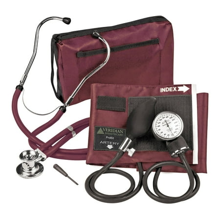 Veridian Healthcare Sterling ProKit Adjustable Aneroid Sphygmomanometer w/ Sprague Sthethoscope, Burgundy
