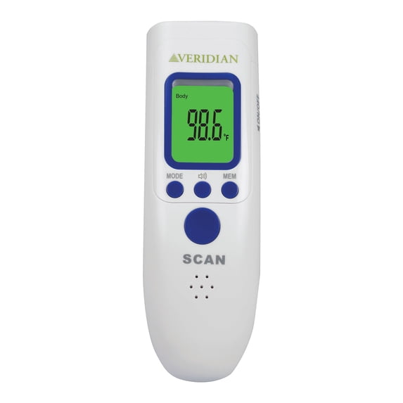 Veridian Infrared Non-Contact Forehead Thermometer, 1-Second Readout, 3-Color Fever Alert Display
