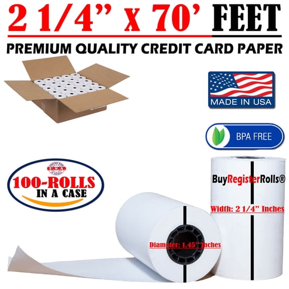 Verifone Vx520 2-1/4 in x 70 ft Thermal Paper Credit Card Paper 100 Rolls Bpa Free - Buyregisterrolls