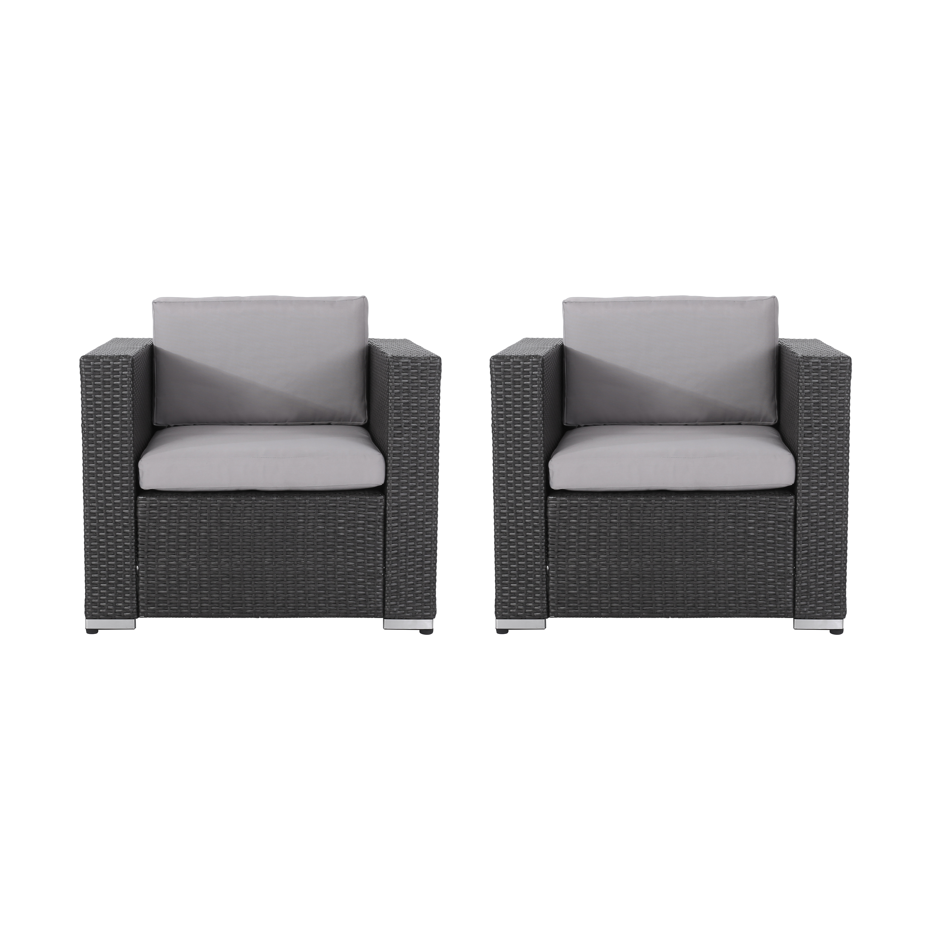 Verin Outdoor Wicker Club Chair with Water Resistant Fabric Cushions, Set of 2, Grey/ Silver - image 1 of 9