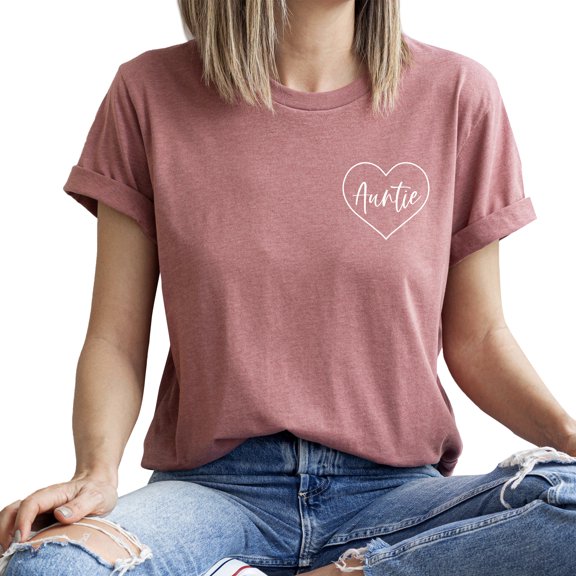 Verita Culture Auntie Heart Pocket Cute Gift for Funny Aunt Cool Womens Sister Graphic Tees