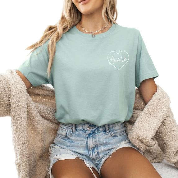 Verita Culture Auntie Heart Pocket Cute Gift for Funny Aunt Cool Womens Sister Graphic Tees