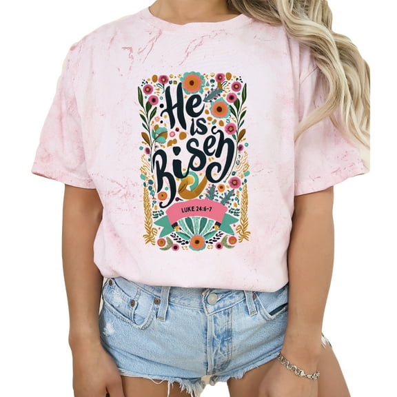 Verita Culture He Is Risen Graphic T Shirt For Women Inspirational Bible Verse Tees Funny Letter Print Short Sleeve Tee Tops