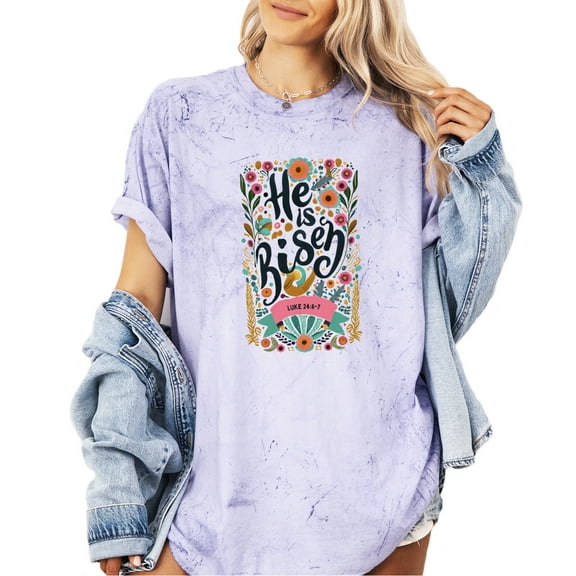 Verita Culture He Is Risen Graphic T Shirt For Women Inspirational Bible Verse Tees Funny Letter Print Short Sleeve Tee Tops