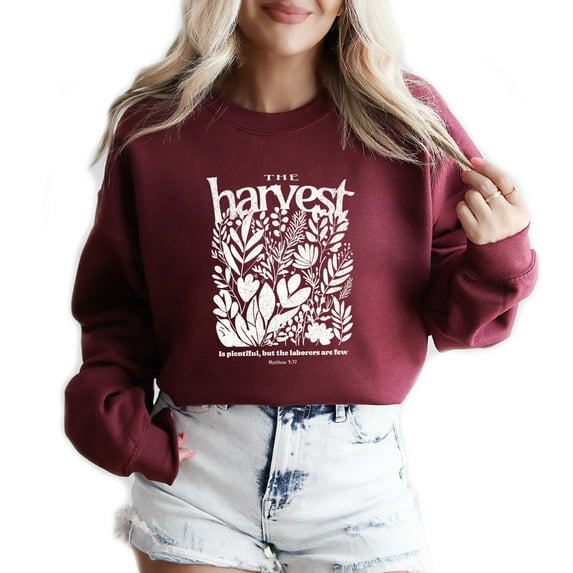 Verita Culture Christian Harvest Is Plentiful But The Laboreres Are Few Women's Graphic Crew Neck Long Sleeve Sweatshirt Top