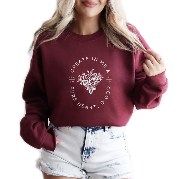 Verita Culture Create In Me A Pure Heart O God Christian Women's Graphic Crew Neck Long Sleeve Sweatshirt Top