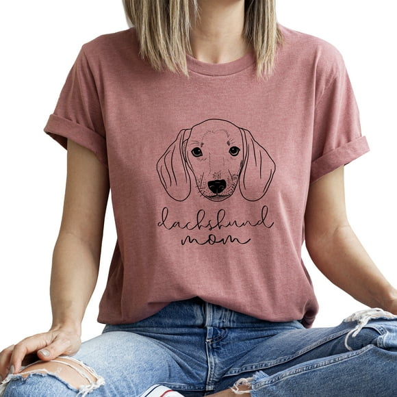 Dachshund Mom Left Side Shirt for Women Cute Dog Mom Graphic Short Sleeve Casual dachshund Gifts T-Shirt