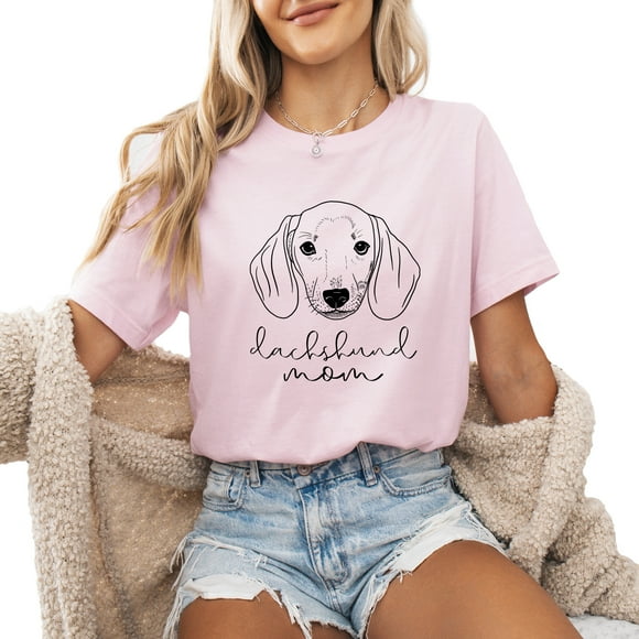 Dachshund Mom Left Side Shirt for Women Cute Dog Mom Graphic Short Sleeve Casual dachshund Gifts T-Shirt