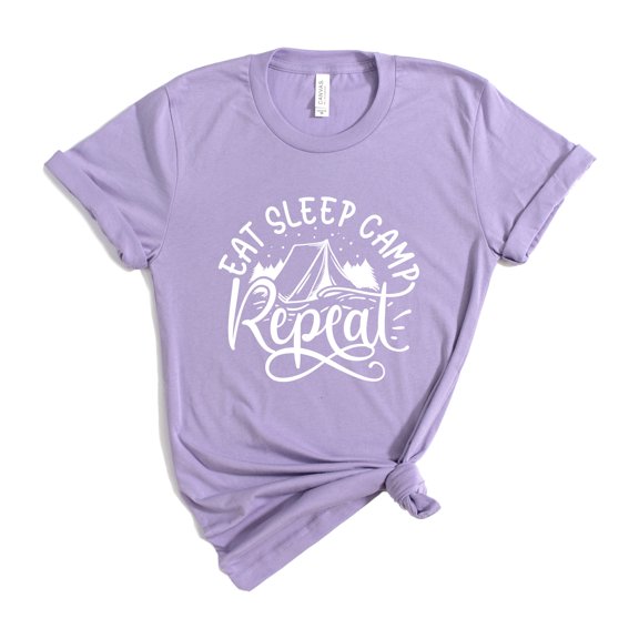 Verita Culture Eat Sleep Camp Repeat Women's Graphic T-Shirt Ladies Camper Tee Shirts Short Sleeve T-Shirt
