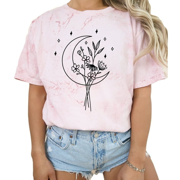 Verita Culture Flower crescent Moon Funny Women’s Summer Graphic Tee