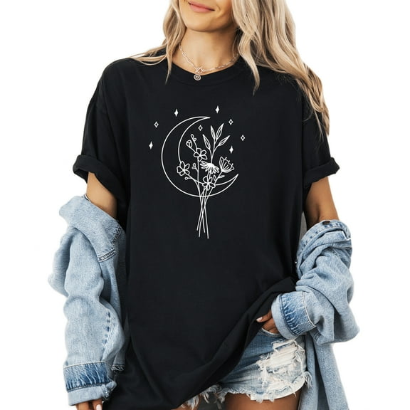Verita Culture Flower crescent Moon Funny Women’s Summer Graphic Tee