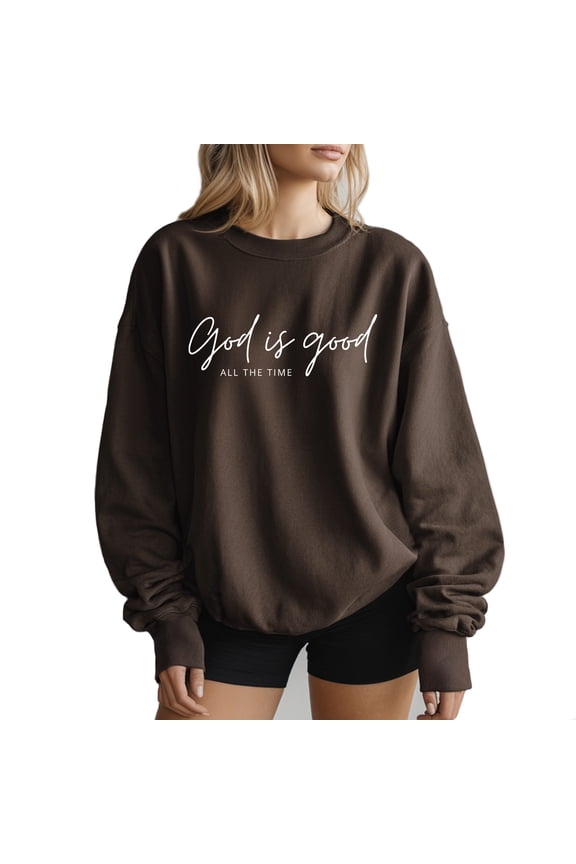 God Is Good Christian Women's Graphic Crew Neck Long Sleeve Sweatshirt Top