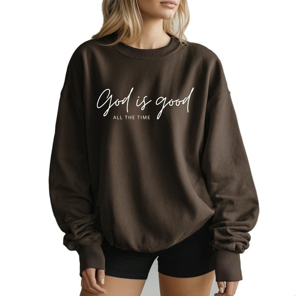 Verita Culture God Is Good Christian Women's Graphic Crew Neck Long Sleeve Sweatshirt Top