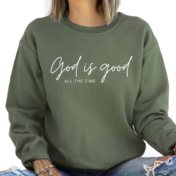 Verita Culture God Is Good Christian Women's Graphic Crew Neck Long Sleeve Sweatshirt Top