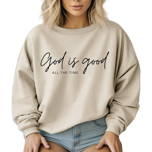 Verita Culture God Is Good Christian Women's Graphic Crew Neck Long Sleeve Sweatshirt Top