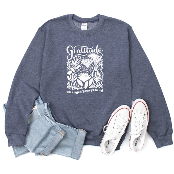 Verita Culture Gratitude Changes Everything Tops for Women Crew Neck Long Sleeve Sweatshirt