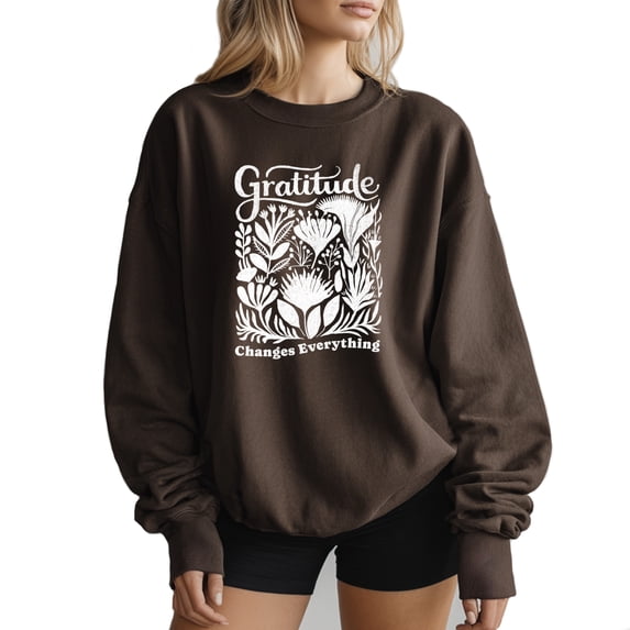 Verita Culture Gratitude Changes Everything Tops for Women Crew Neck Long Sleeve Sweatshirt