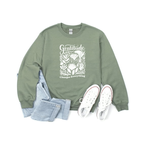 Verita Culture Gratitude Changes Everything Tops for Women Crew Neck Long Sleeve Sweatshirt