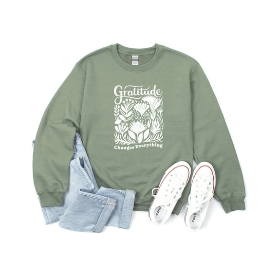 Verita Culture Gratitude Changes Everything Tops for Women Crew Neck Long Sleeve Sweatshirt