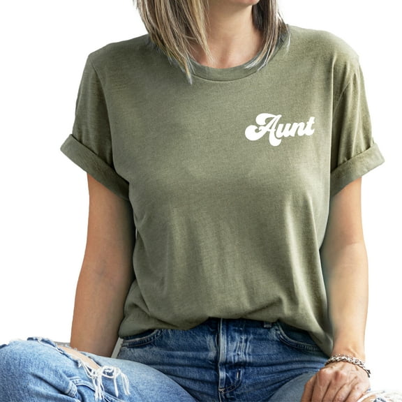 Verita Culture Groovy Aunt Left Chest T Shirt Women Cute Print Auntie Graphic Tees Casual Short Sleeve Vacation Tops
