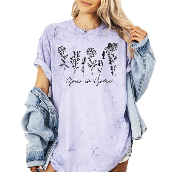 Verita Culture Grow In Grace Christian Flower Graphic T Shirt For Women Inspirational Bible Verse Tees Funny Letter Print Short Sleeve Tee Tops