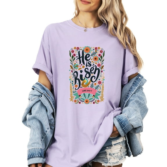 Verita Culture He Is Risen Graphic T Shirt For Women Inspirational Bible Verse Tees Funny Letter Print Short Sleeve Tee Tops