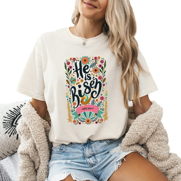Verita Culture He Is Risen Graphic T Shirt For Women Inspirational Bible Verse Tees Funny Letter Print Short Sleeve Tee Tops