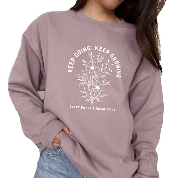 Verita Culture Keep Going Keep Growing Women's Plants Graphic Crew Neck Long Sleeve Sweatshirt Top