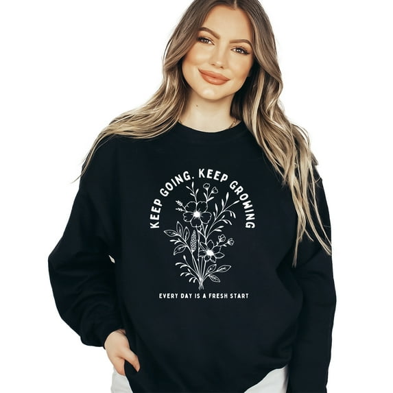 Verita Culture Keep Going Keep Growing Women's Plants Graphic Crew Neck Long Sleeve Sweatshirt Top
