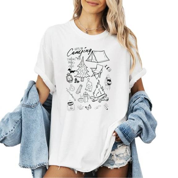 Verita Culture Let's Go Camping Funny Hiking Women’s Summer Graphic Tee