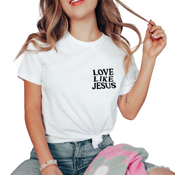 Verita Culture Love Like Jesus Pocket Jesus Graphic T Shirt For Women Inspirational Bible Verse Tees Funny Letter Print Short Sleeve Tee Tops
