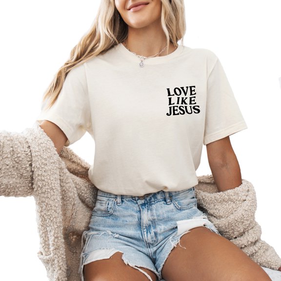 Verita Culture Love Like Jesus Pocket Jesus Graphic T Shirt For Women Inspirational Bible Verse Tees Funny Letter Print Short Sleeve Tee Tops