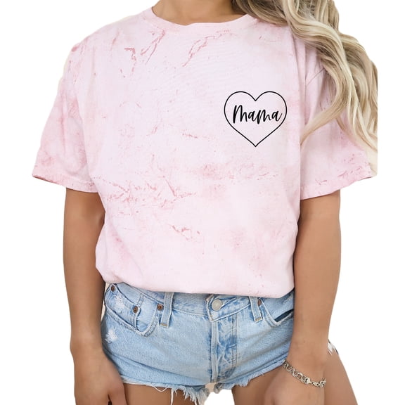 Verita Culture Mama Heart Left Chest Summer Graphic Tees For Women’s Short Sleeve Mom T-Shirts