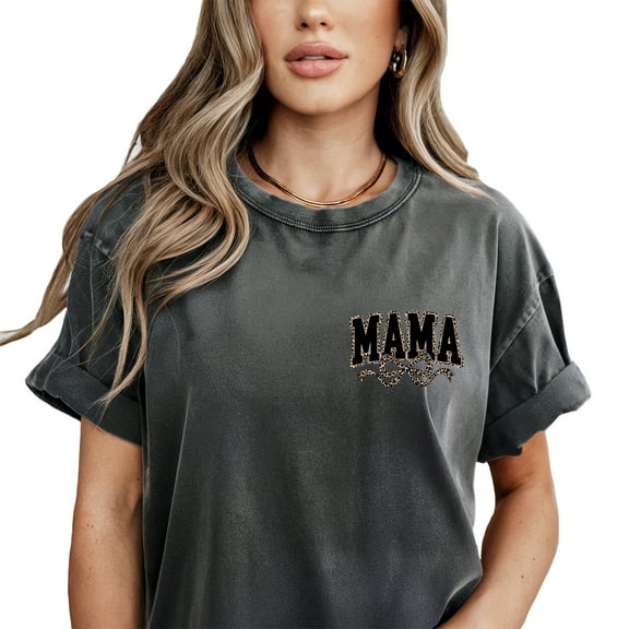 Verita Culture Mama Leopard Patterned With Ribbon Summer Graphic Tees For Women’s Short Sleeve Mom T-Shirts