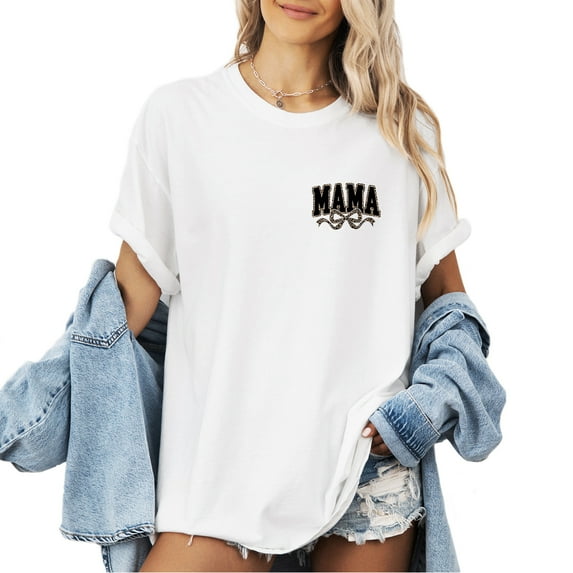 Verita Culture Mama Leopard Patterned With Ribbon Summer Graphic Tees For Women’s Short Sleeve Mom T-Shirts