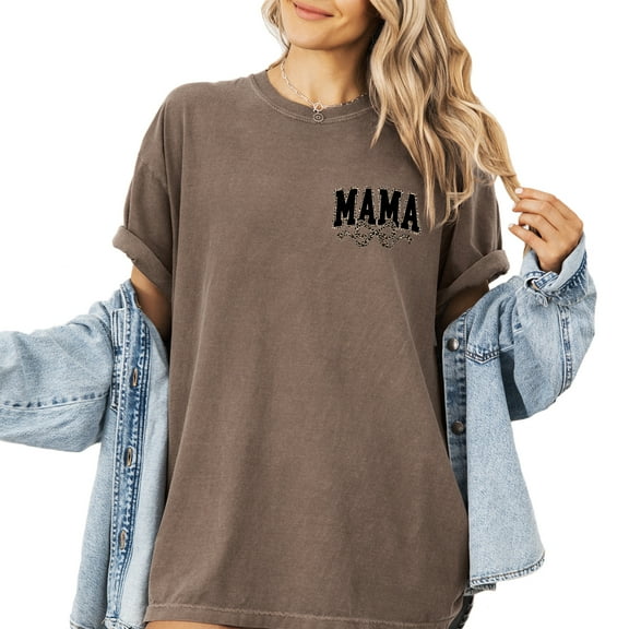 Verita Culture Mama Leopard Patterned With Ribbon Summer Graphic Tees For Women’s Short Sleeve Mom T-Shirts