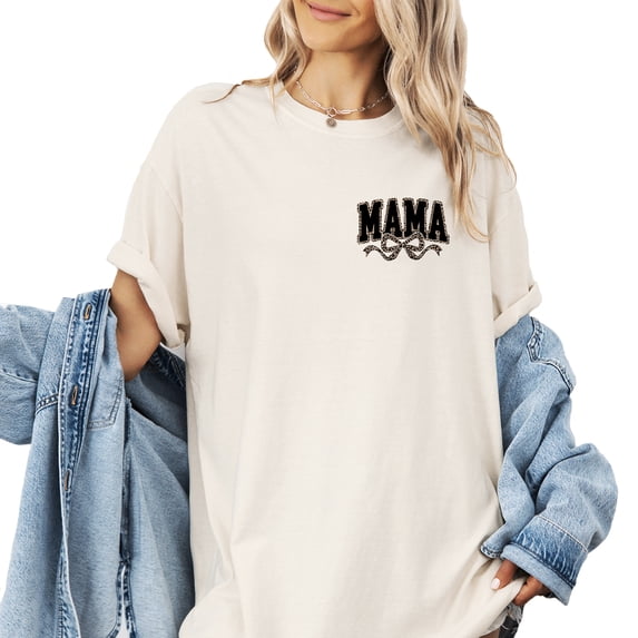 Verita Culture Mama Leopard Patterned With Ribbon Summer Graphic Tees For Women’s Short Sleeve Mom T-Shirts
