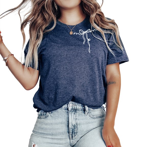 Verita Culture Mama Ribbon Around Neck Summer Graphic Tees For Women’s Funny Mom Short Sleeve Shirts