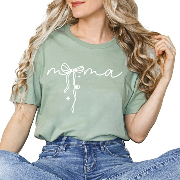Verita Culture Mama Summer Ribbon Graphic Tees For Women’s Short Sleeve Mom T-Shirts,Funny Mom Shirt Short Sleeve Graphic Mom T-Shirts