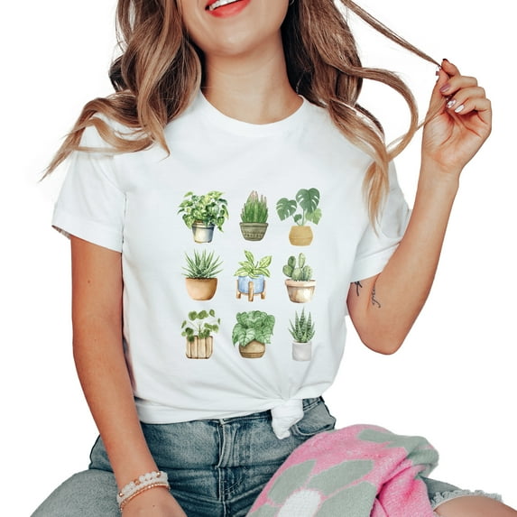 Verita Culture Nature Plants Gardening Pots Shirts for Women Plant Lover T Shirt Cute Gardener Tshirt Garden Graphic Tees Botanical Gardening Gifts Tops