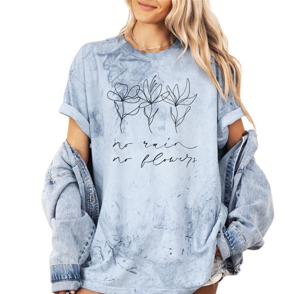 Verita Culture No Rain No Flower Gardening Shirts for Women Plant Lover T Shirt Cute Gardener Tshirt Garden Graphic Tees Gardening Gifts Tops