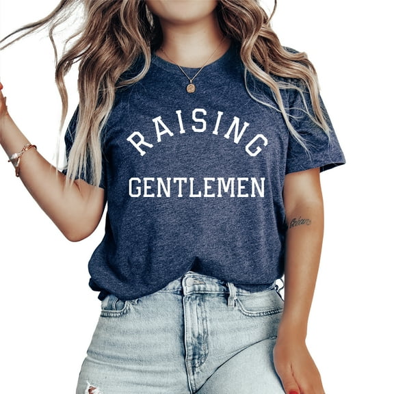 Verita Culture Raising Gentlemen Summer Graphic Tees For Women’s Short Sleeve Mama T-Shirts,Funny Mom Shirt Short Sleeve Graphic Mom T-Shirts