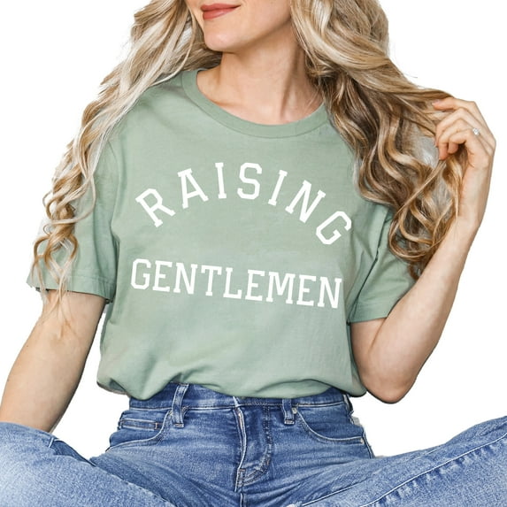Verita Culture Raising Gentlemen Summer Graphic Tees For Women’s Short Sleeve Mama T-Shirts,Funny Mom Shirt Short Sleeve Graphic Mom T-Shirts